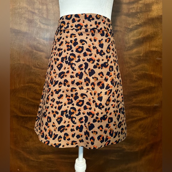 Loft Outlet Womens 14 Brown & Black Cheetah Print Fall Mini Shift Skirt Cotton - Picture 3 of 16